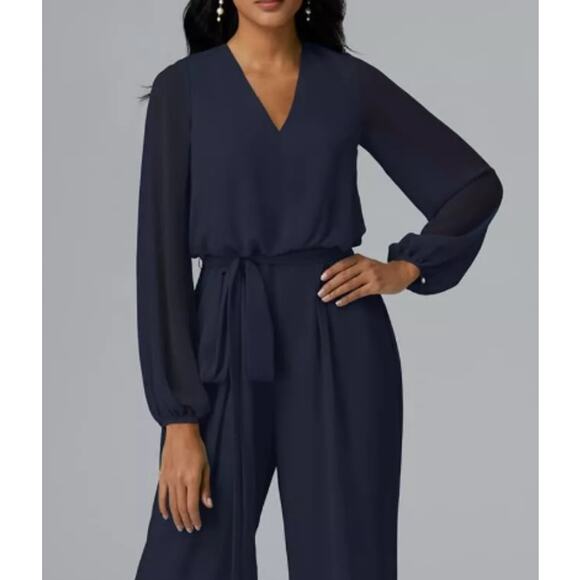 AW BRIDAL 14 1X plus dark navy blue Roxanne party Wide Leg Jumpsuit NEW 0B19 - Picture 1 of 5